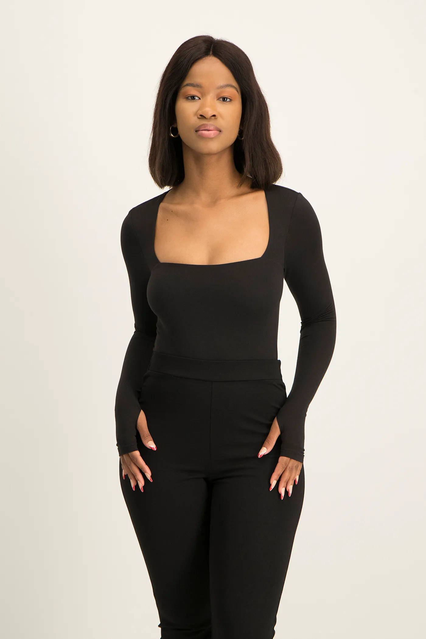 Giana Square Neck Bodysuit - Black