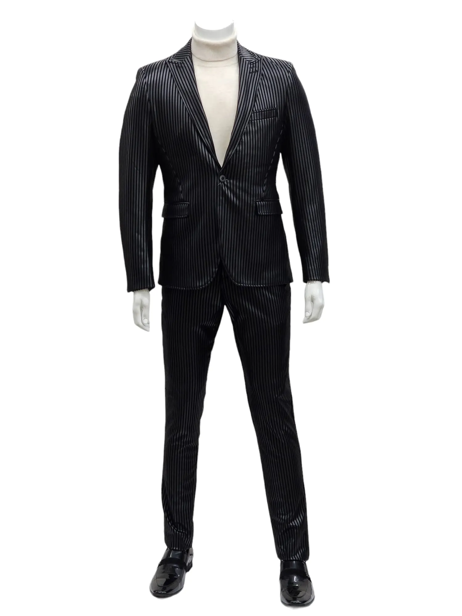 Giovanni Testi 1 Button Peak Lapel suit GTRVL1P-4208 BLACK