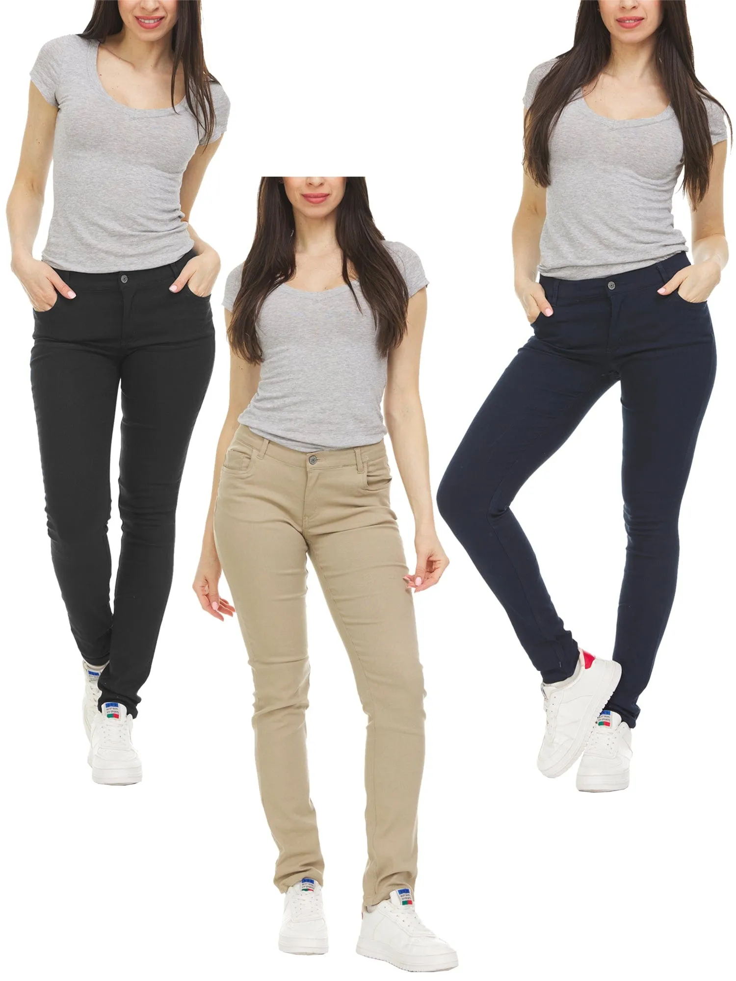 Girl's (3-PACK) Super Stretchy Skinny 5-Pocket Uniform Soft Chino Pants