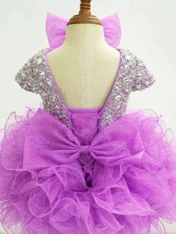 Glitzy Beaded Bodice Baby Girl Purple Cupcake Pageant Dress