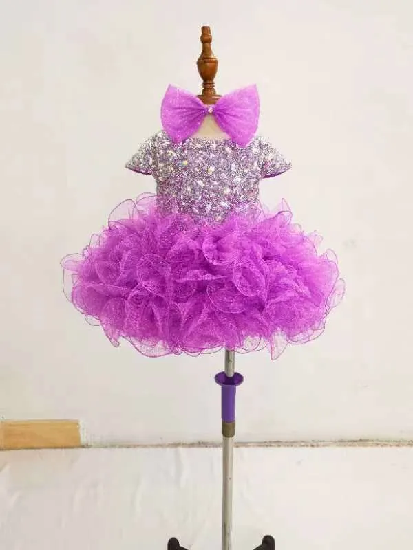 Glitzy Beaded Bodice Baby Girl Purple Cupcake Pageant Dress