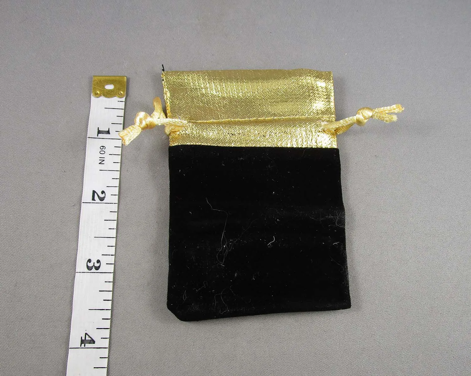 Gold Top Black Velvet Bag for Gemstones 9x7cm 5pc (3092*)