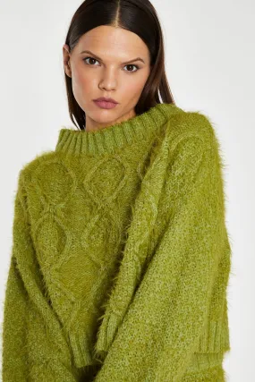 Grass-Green Cable-Knit Long Sleeve Jumper