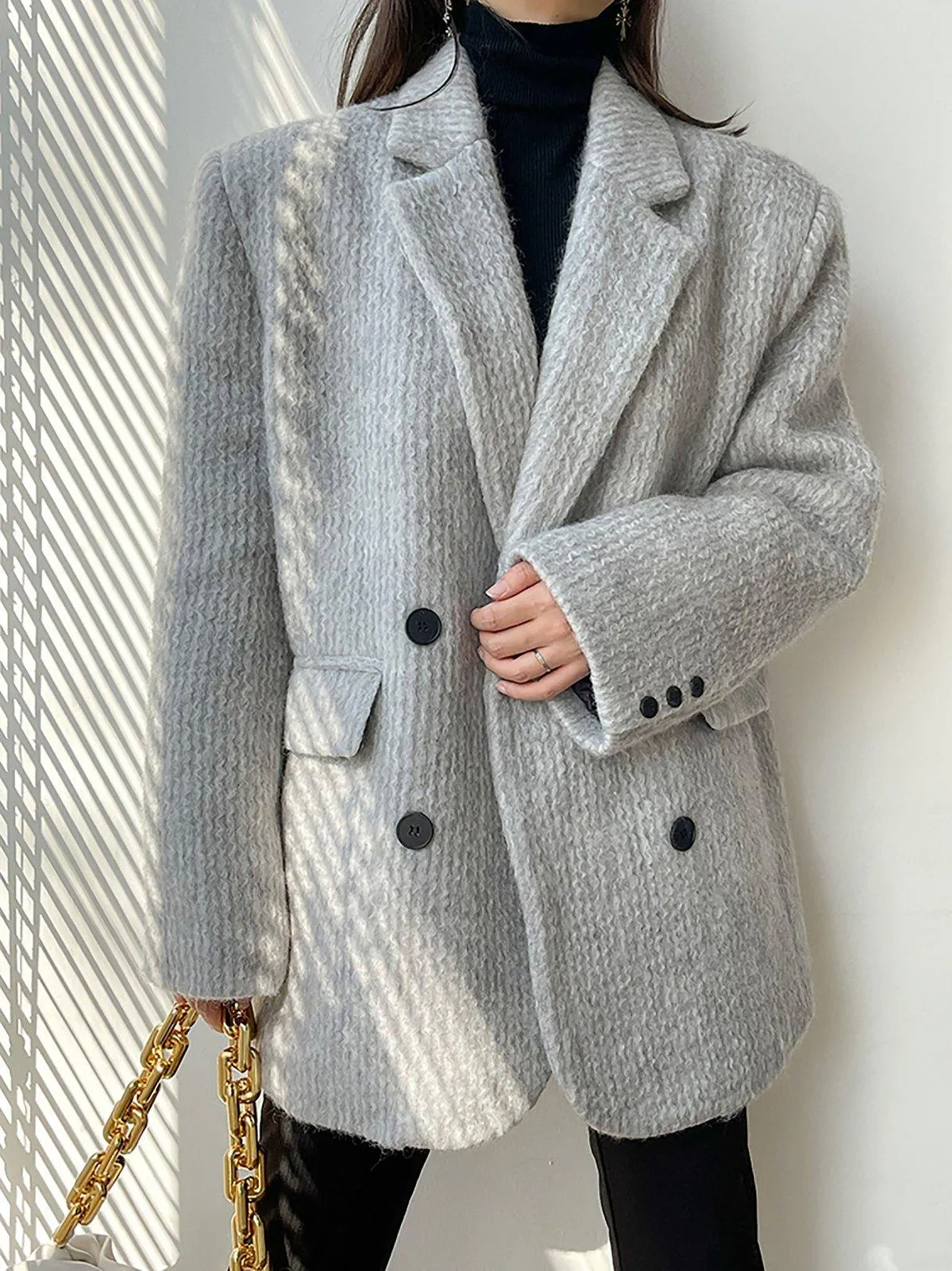 Gray Wool Coat,Oversize Wool Blazer Suit,Winter Wool Suit