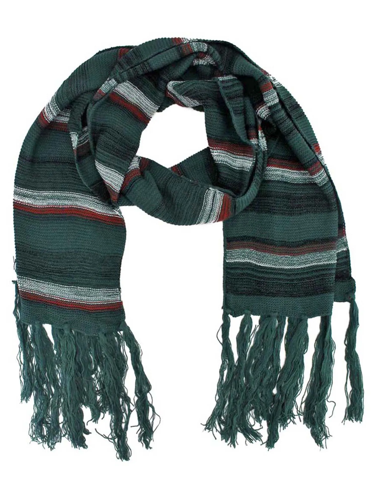 Green Orange White Bohemian Striped Knit Unisex Winter Scarf