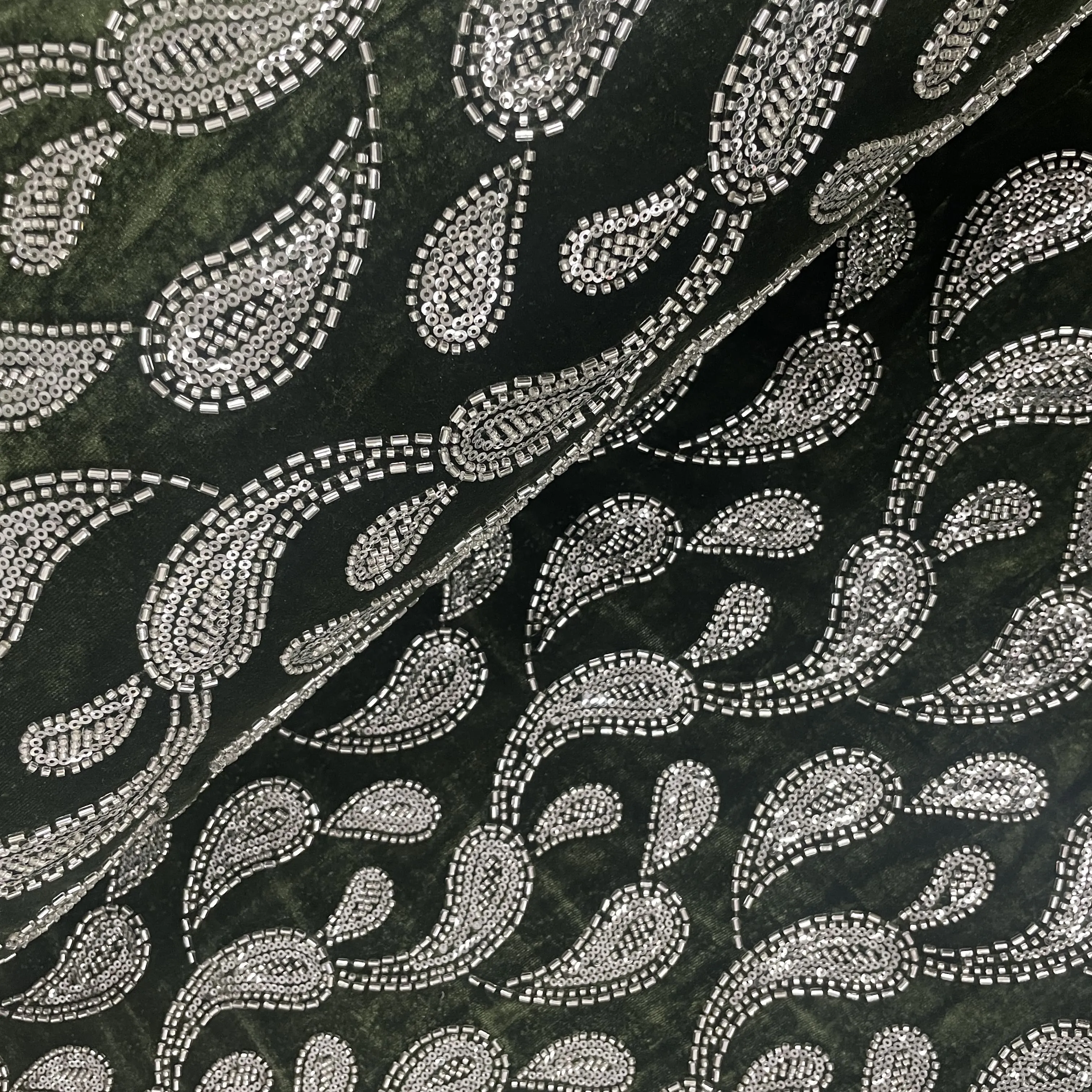 Green Paisley Velvet Fabric 19349