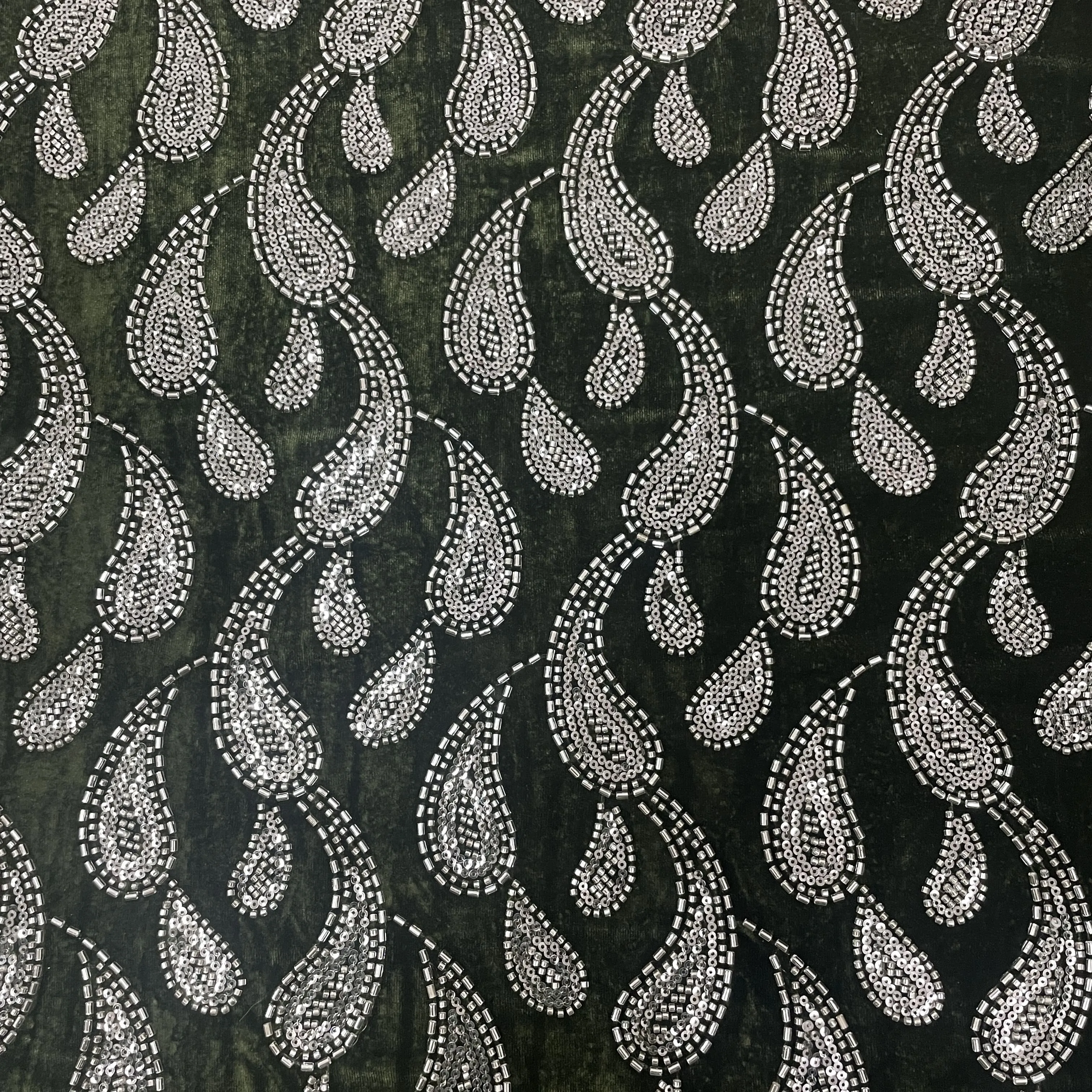 Green Paisley Velvet Fabric 19349