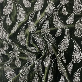 Green Paisley Velvet Fabric 19349