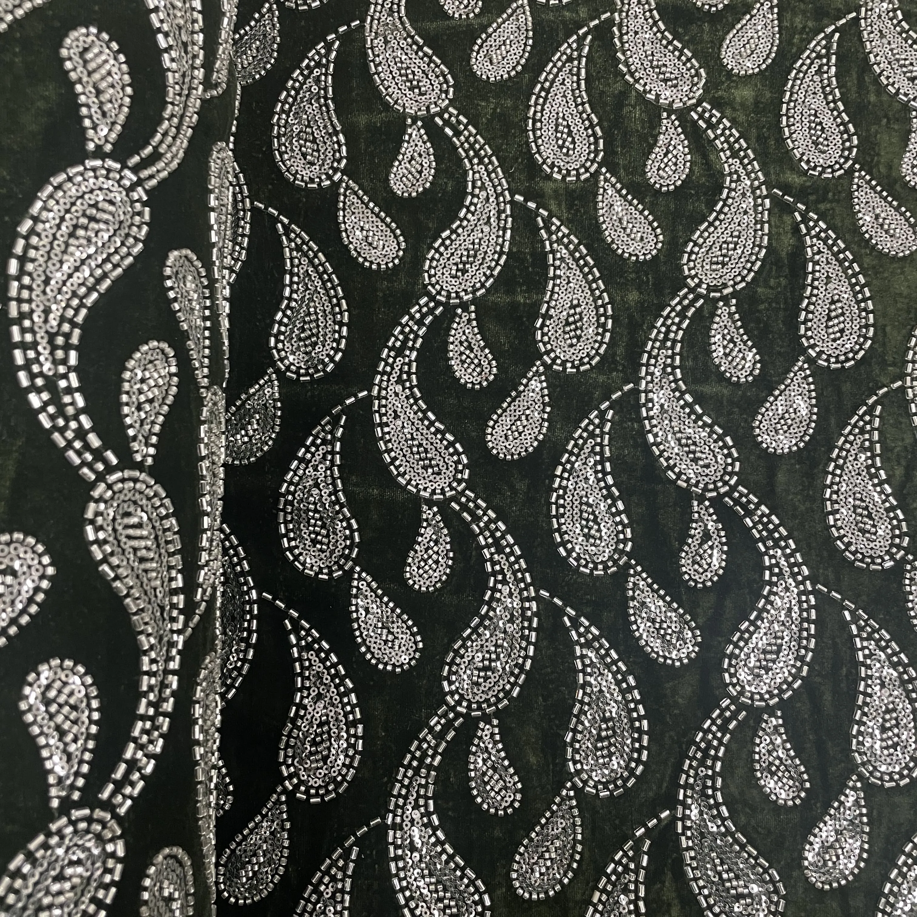 Green Paisley Velvet Fabric 19349