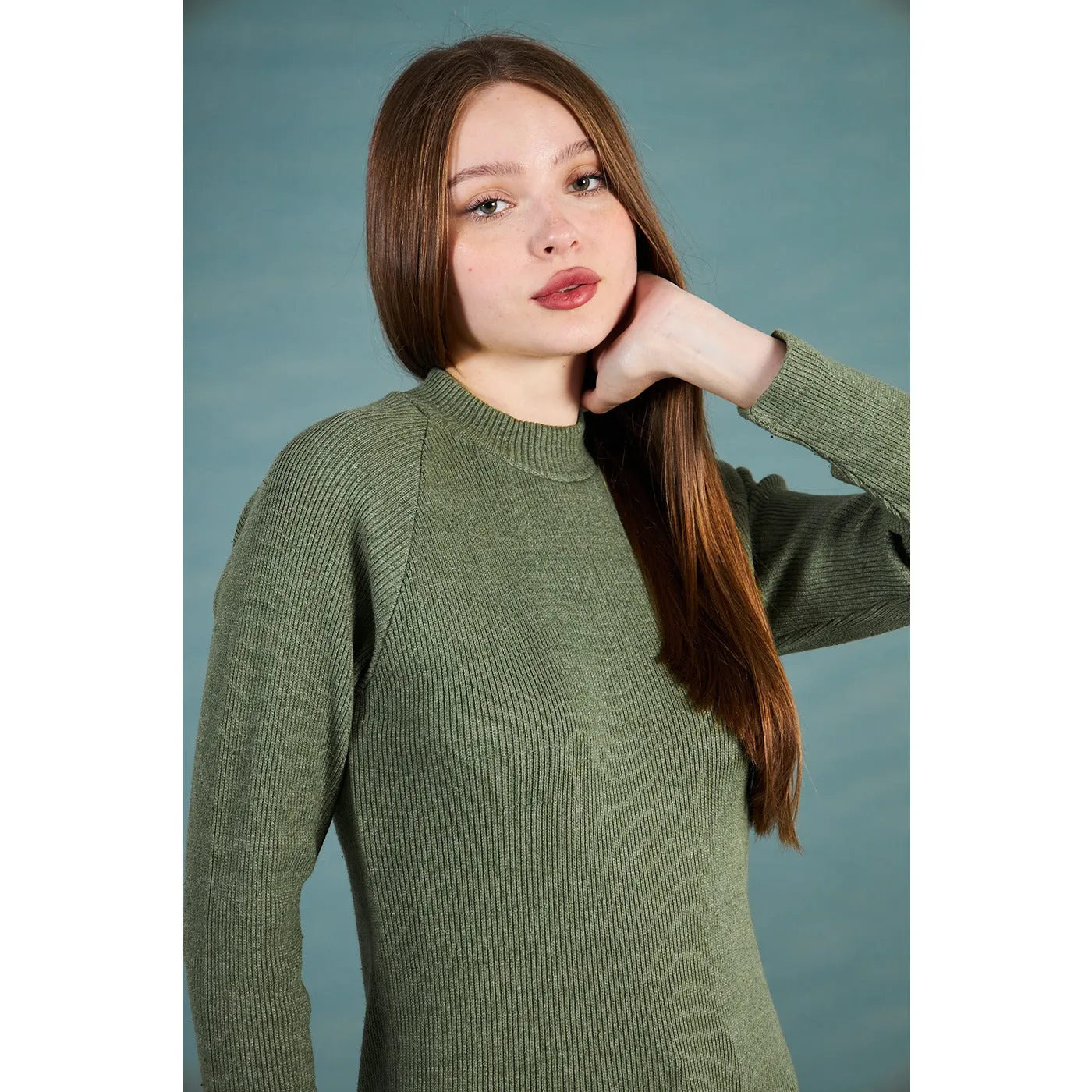 Green Ribbed Long Sweatshirt