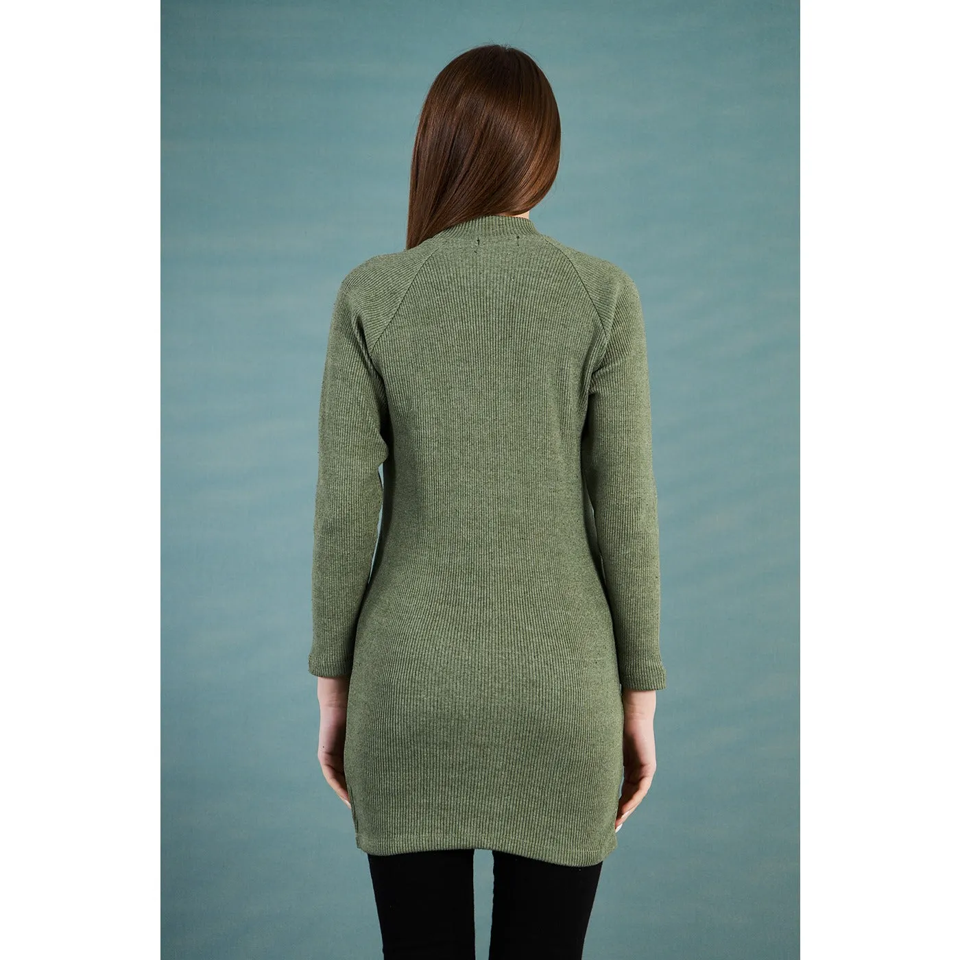 Green Ribbed Long Sweatshirt