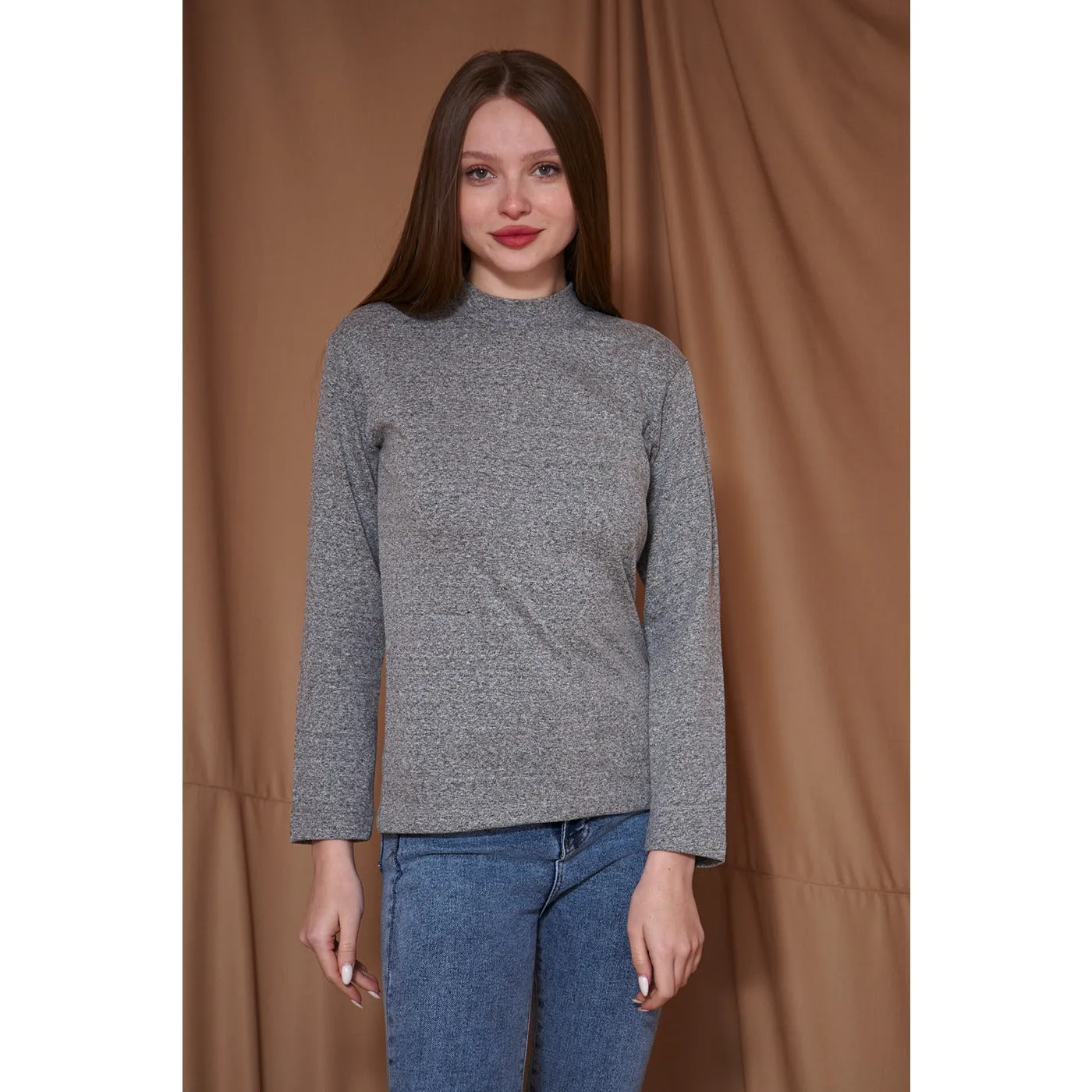 Grey Melange Mock Neck Sweatshirt