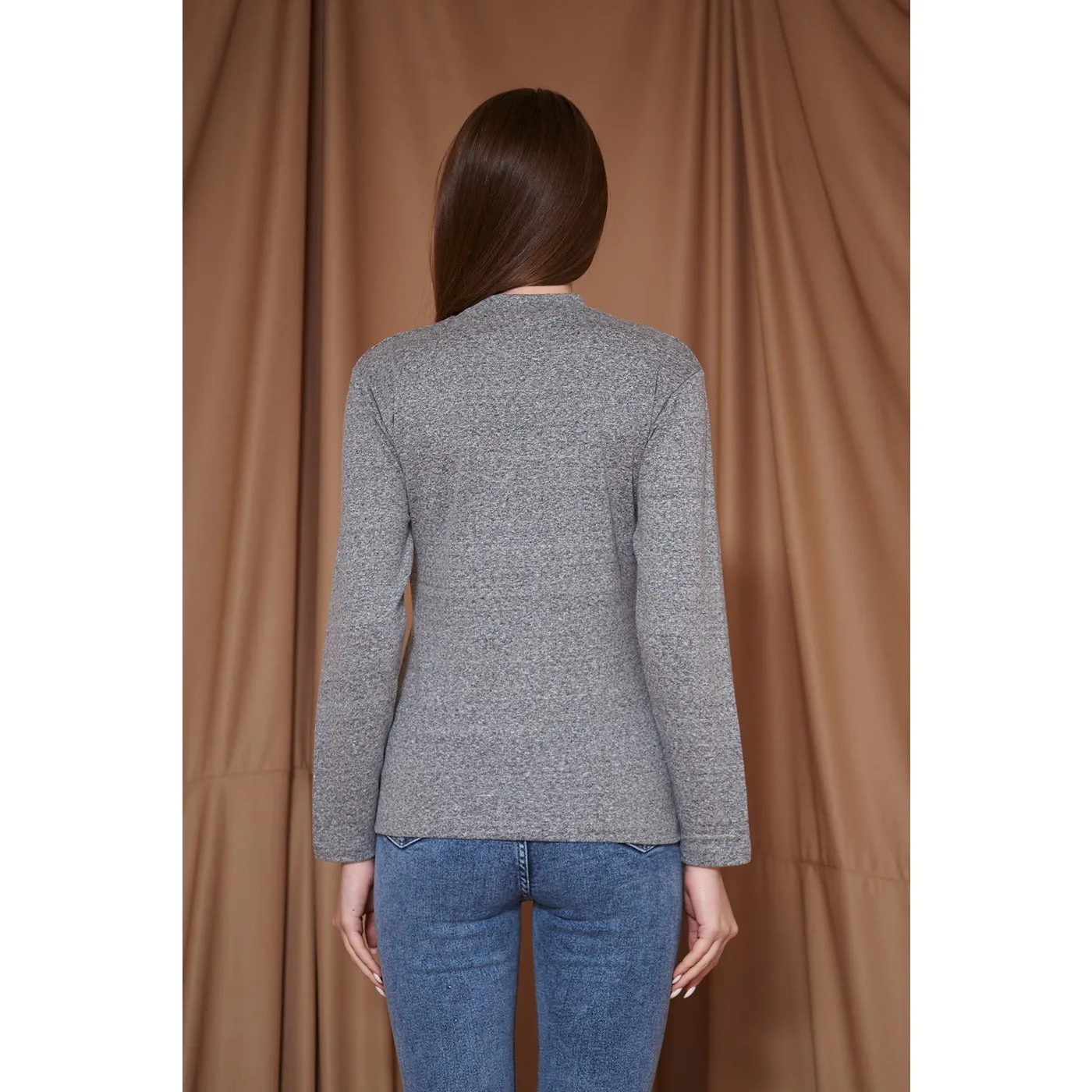 Grey Melange Mock Neck Sweatshirt