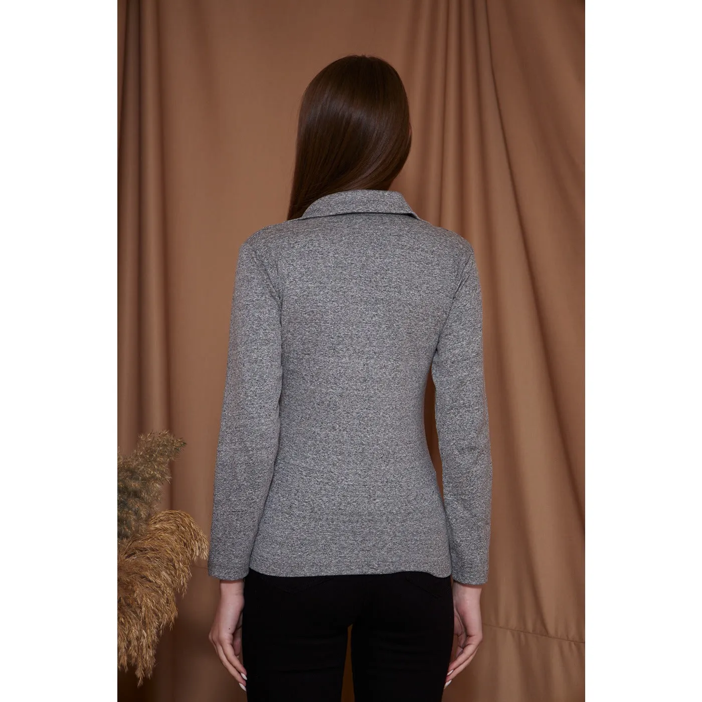 Grey Melange Polo Sweatshirt