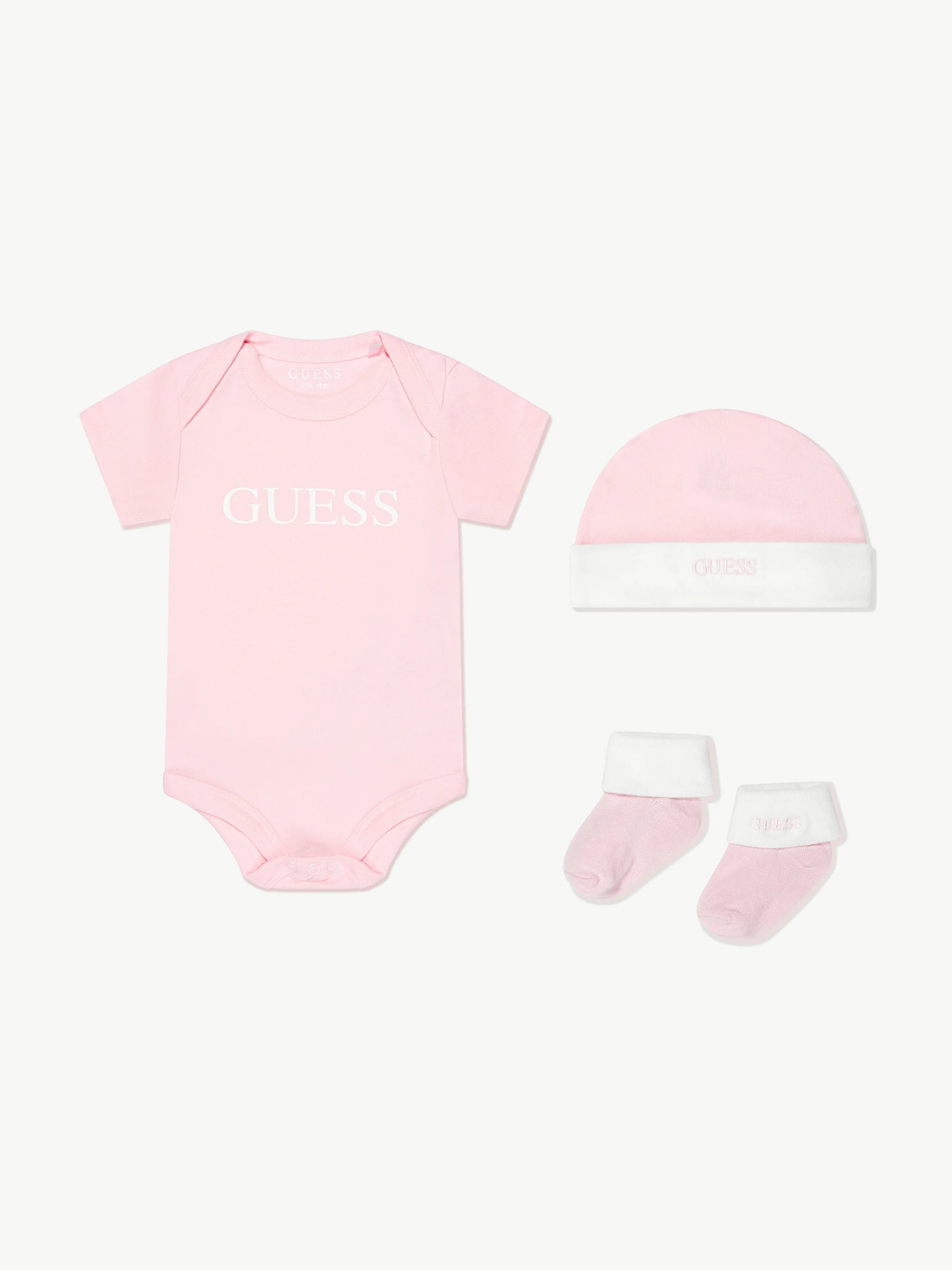 Guess Baby Girls Bodysuit Gift Set (3 Piece) in Pink