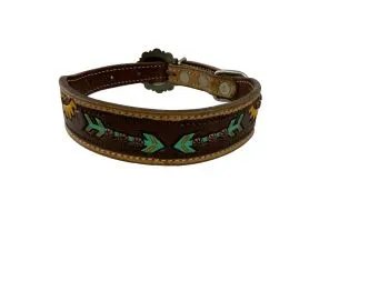 Hand Painted Sunflowers and arrow leather dog collar with copper buckle.