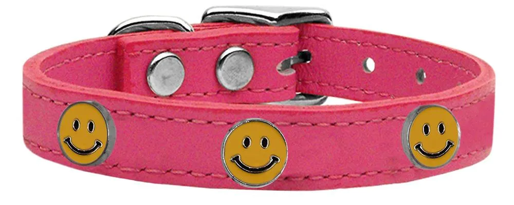 Happy Face Widget Genuine Leather Dog Collar Pink 18