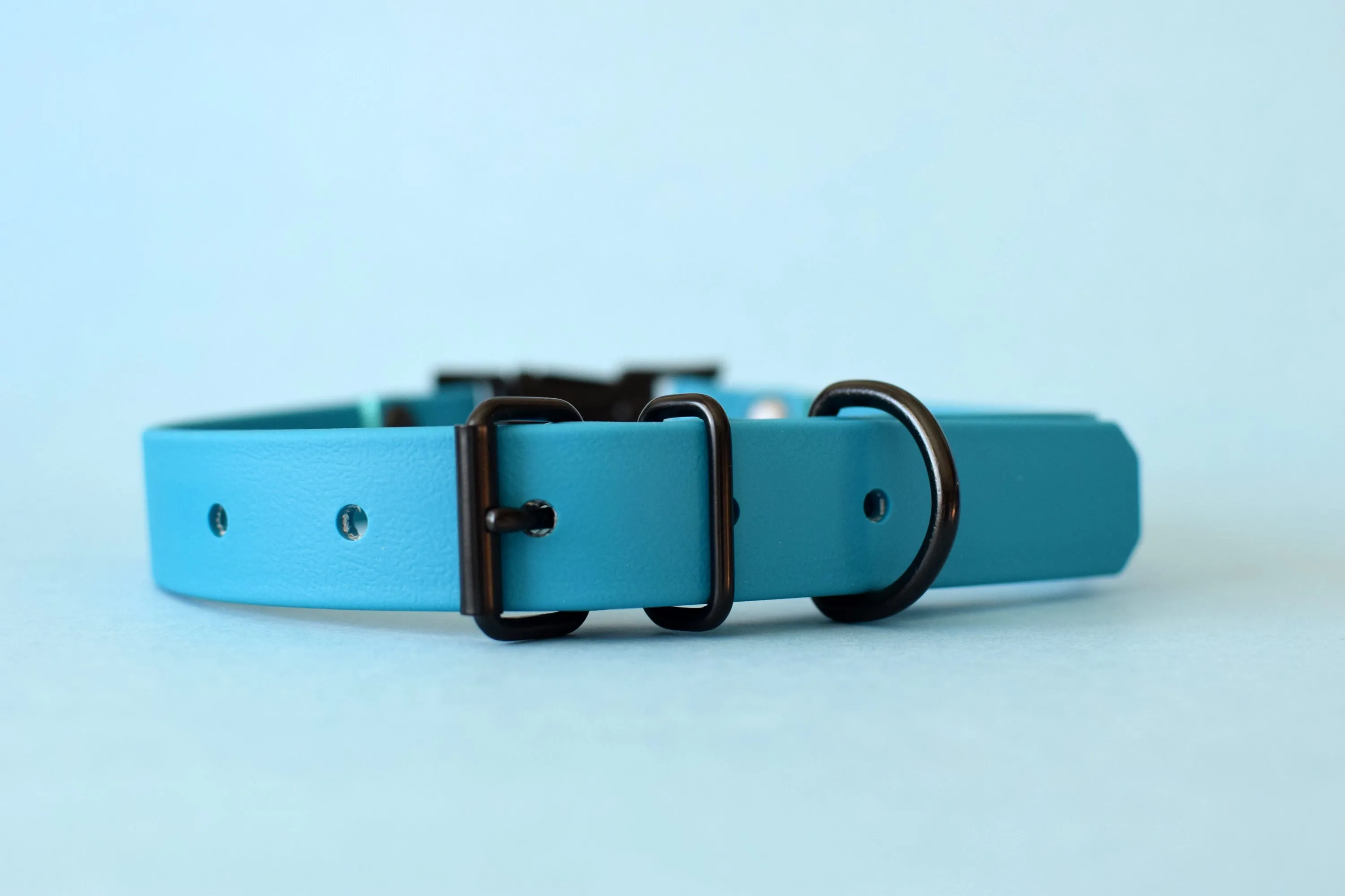 HARDWARE RETIREMENT SALE - Lagoon & Black Biothane Dog Collar