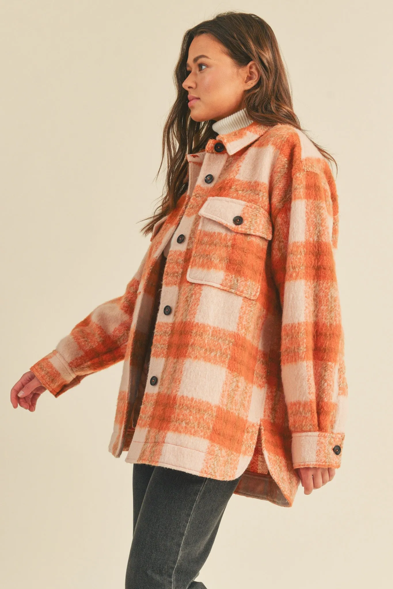 Harlow Brushed Oversized Shacket - Orange