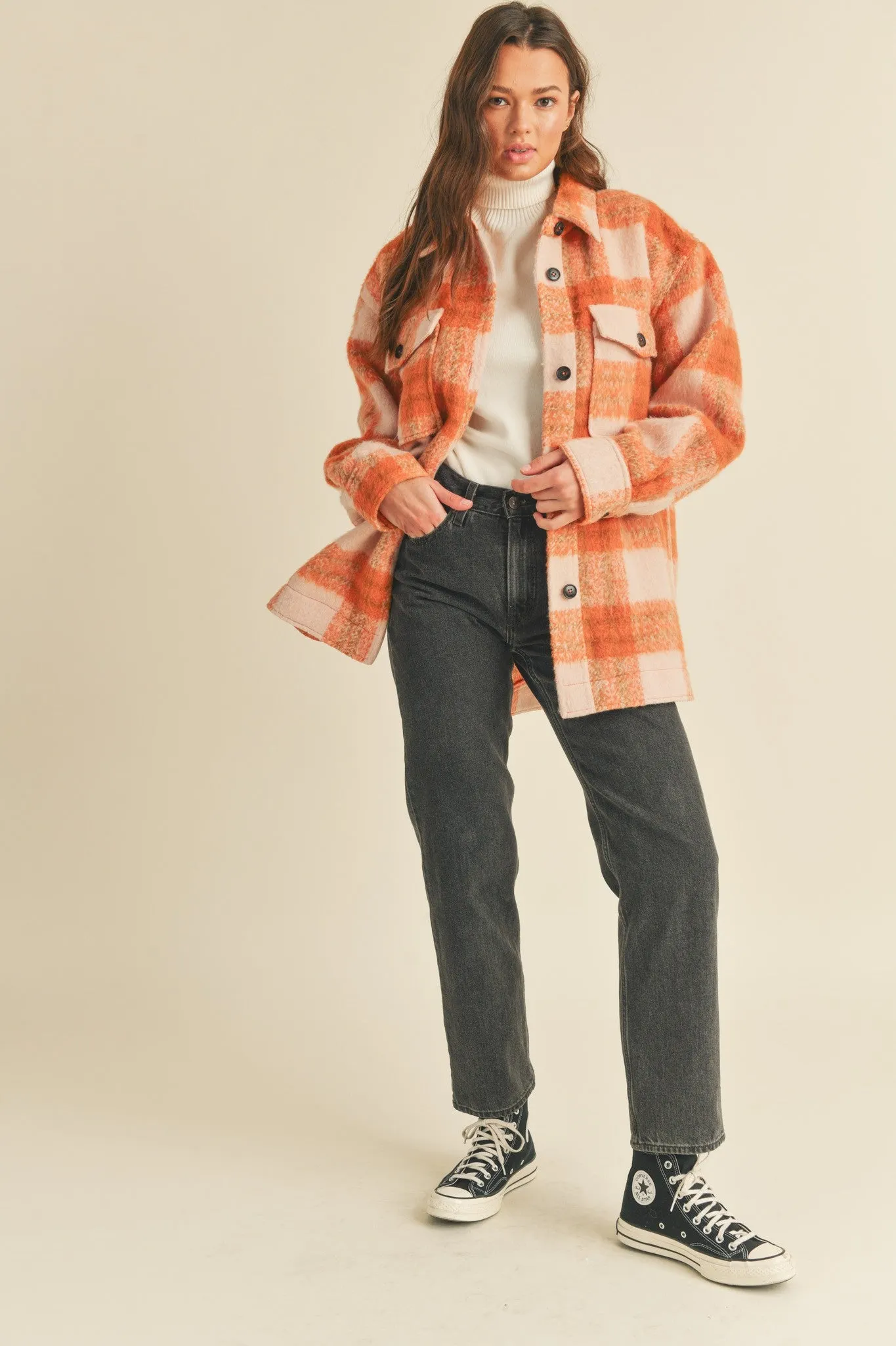 Harlow Brushed Oversized Shacket - Orange