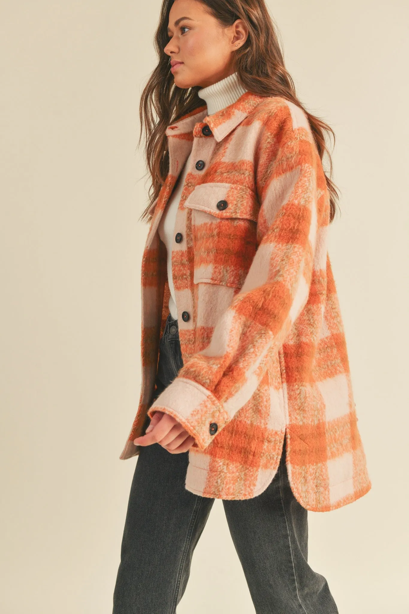 Harlow Brushed Oversized Shacket - Orange