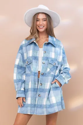 Harper Blue Plaid Flannel Oversized Long Line Loose Fit Shacket