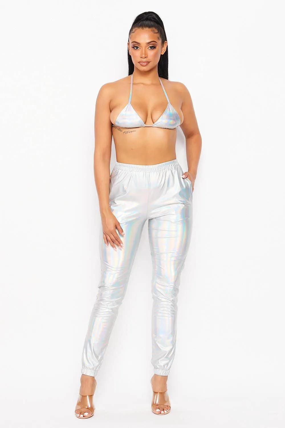 Heard About Me Metallic Foil Bra & Pants Set