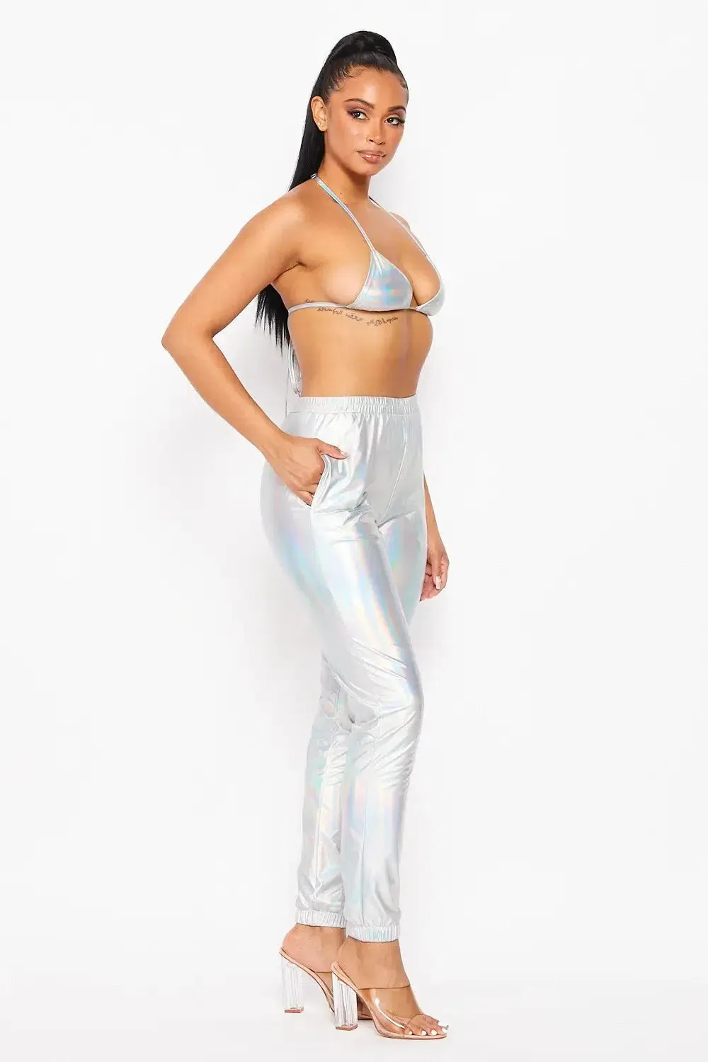 Heard About Me Metallic Foil Bra & Pants Set