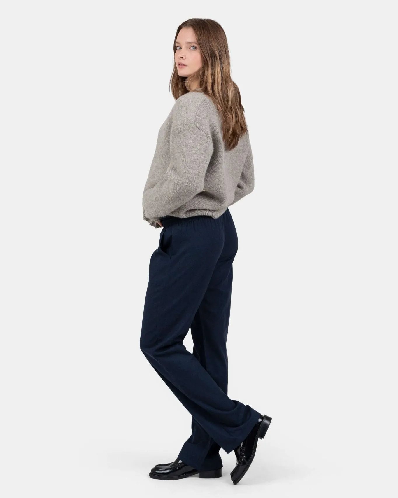 Heavyweight Linen Pants Low Waist Navy