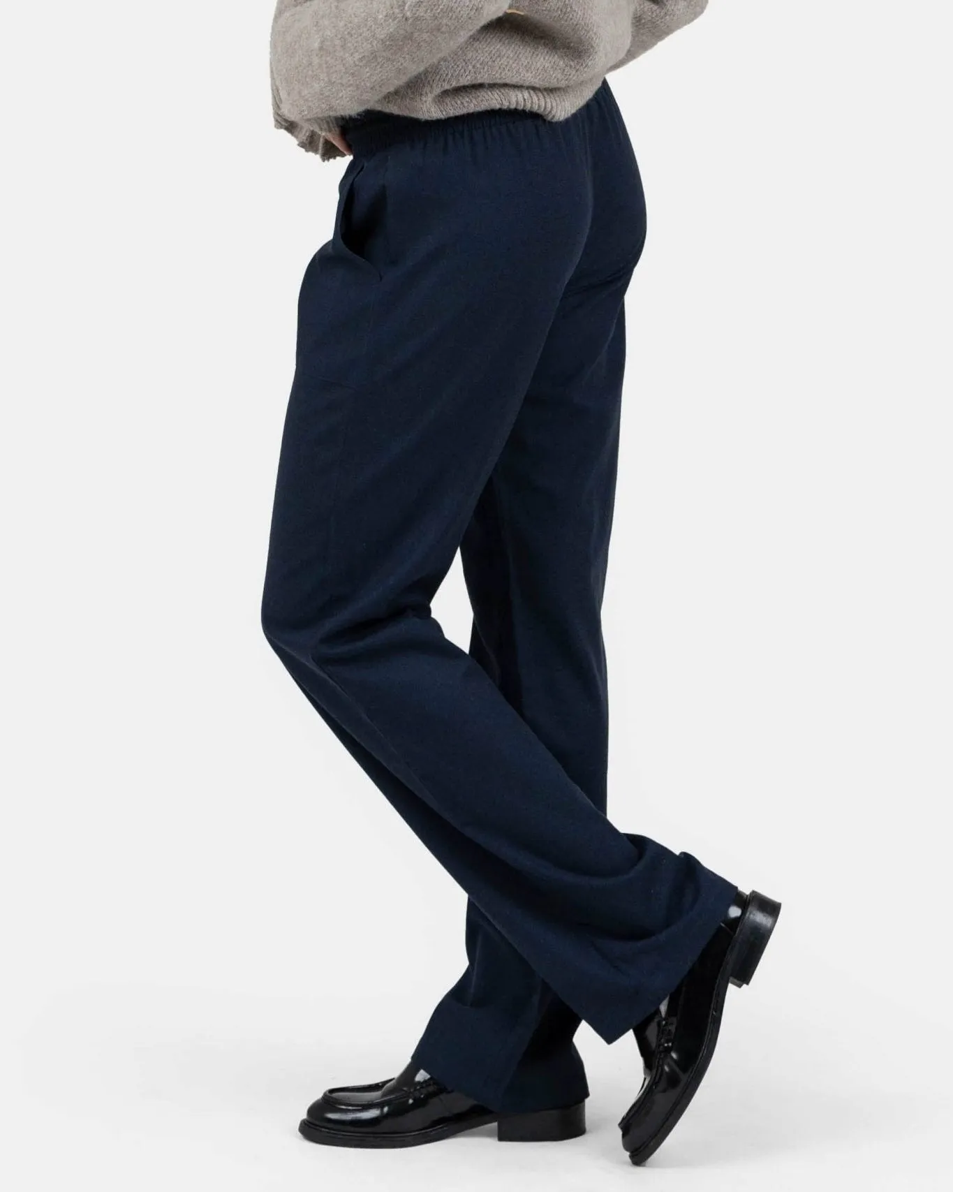 Heavyweight Linen Pants Low Waist Navy