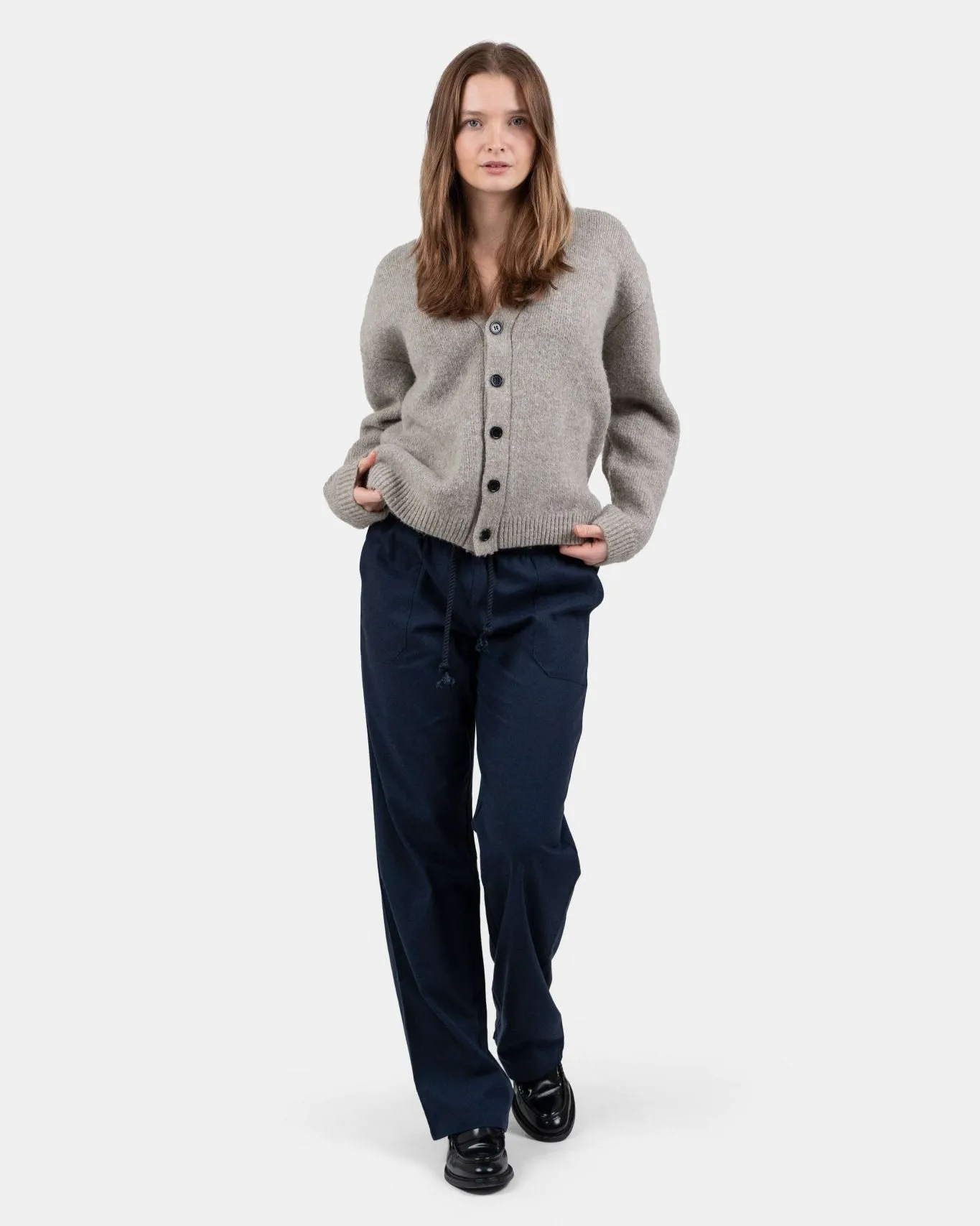 Heavyweight Linen Pants Low Waist Navy