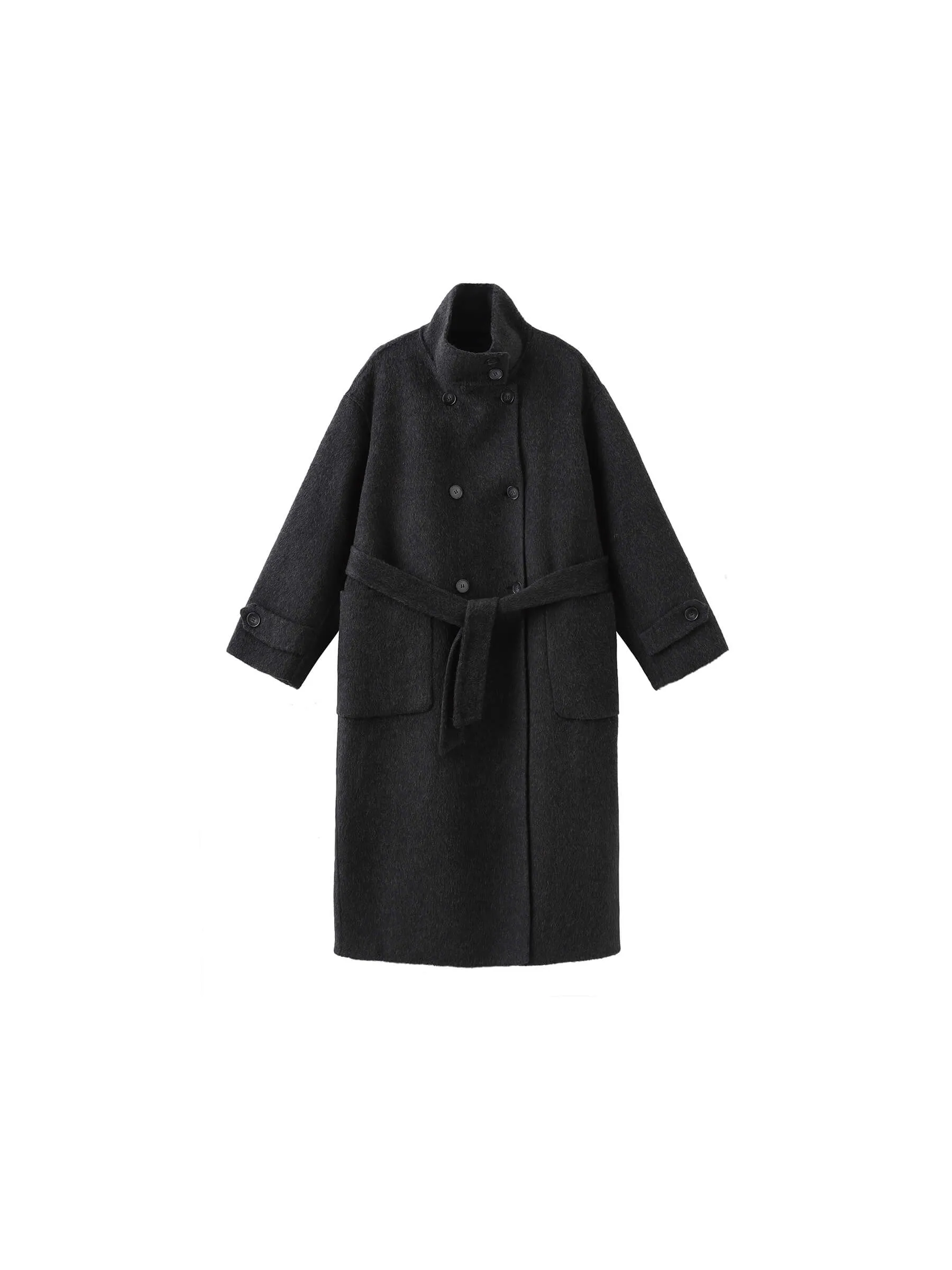 High Collar Tailored Wool Long Coat