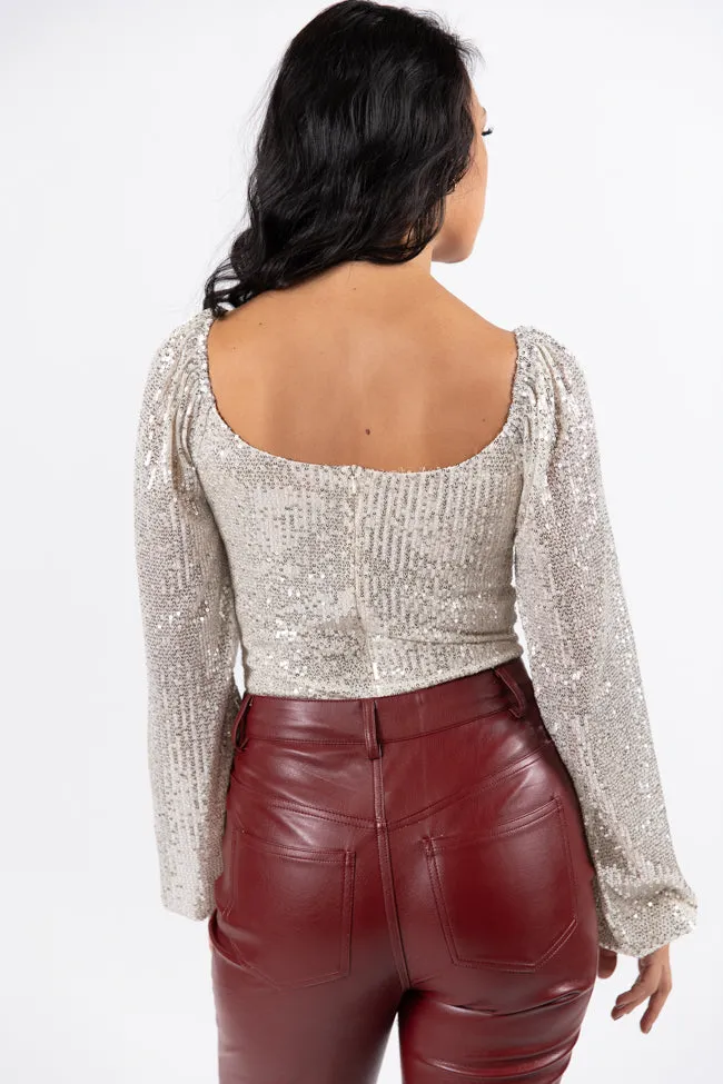 Holiday Toast Champagne Puff Sleeve Sequin Bodysuit