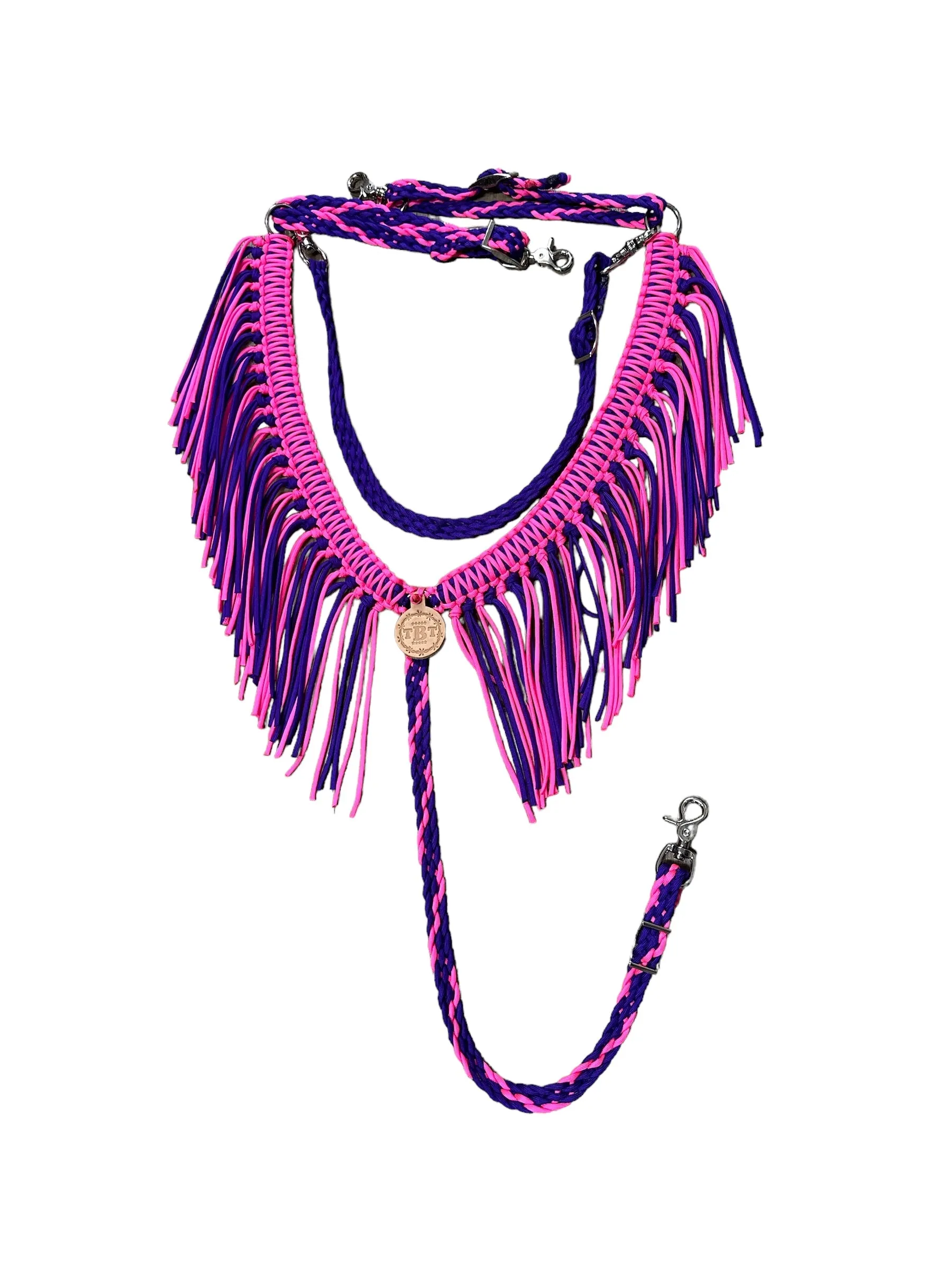 Hot Pink and Purple fringe breast collar with  wither strap