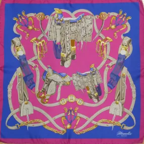 Italian Silk Scarf – Small Pink Como Silk Scarf, Fuchsia, Blue & White Accents, Made in Italy, 19.5" Square with Rolled Edges