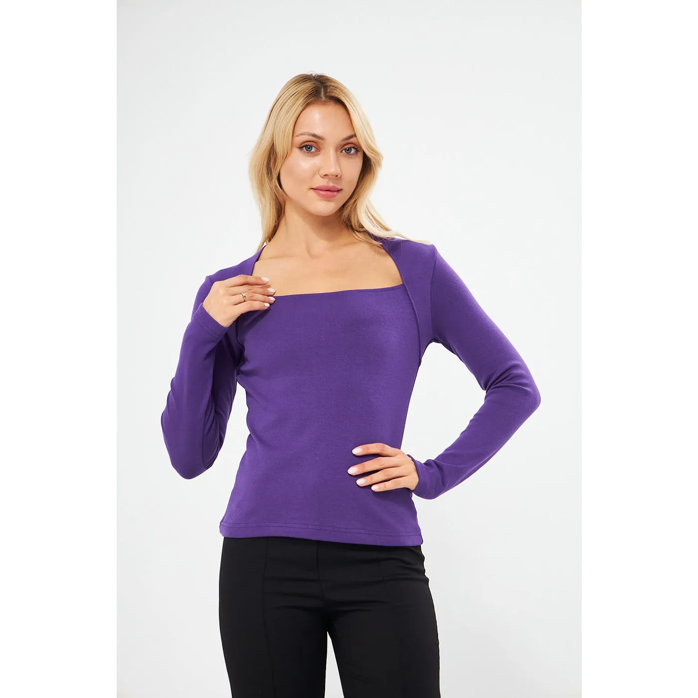 Jacksons Purple Rib Swan Neck Top