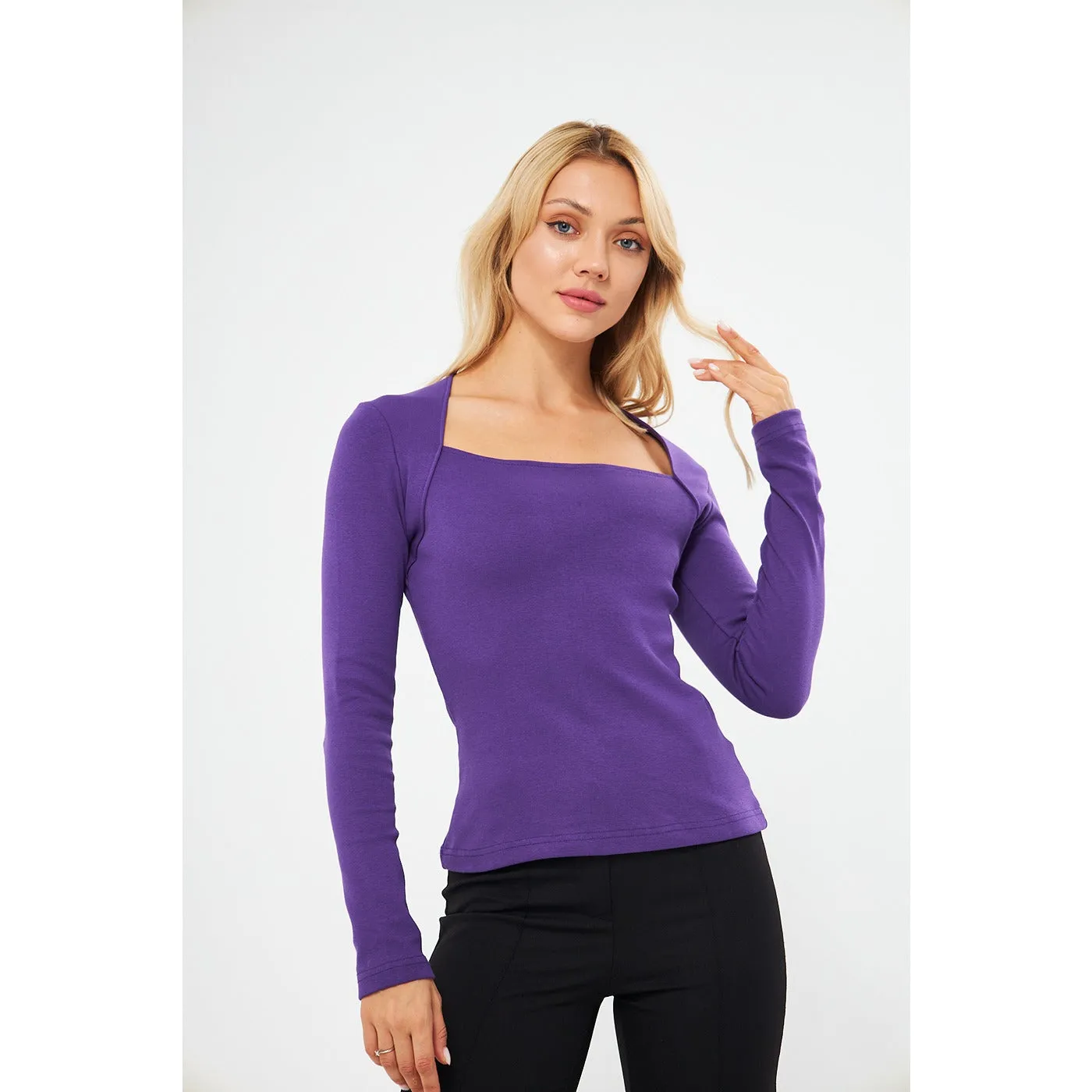 Jacksons Purple Rib Swan Neck Top