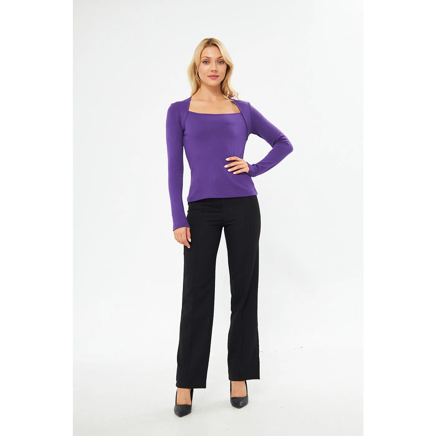 Jacksons Purple Rib Swan Neck Top