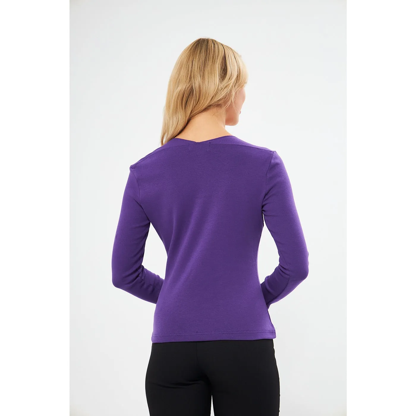 Jacksons Purple Rib Swan Neck Top