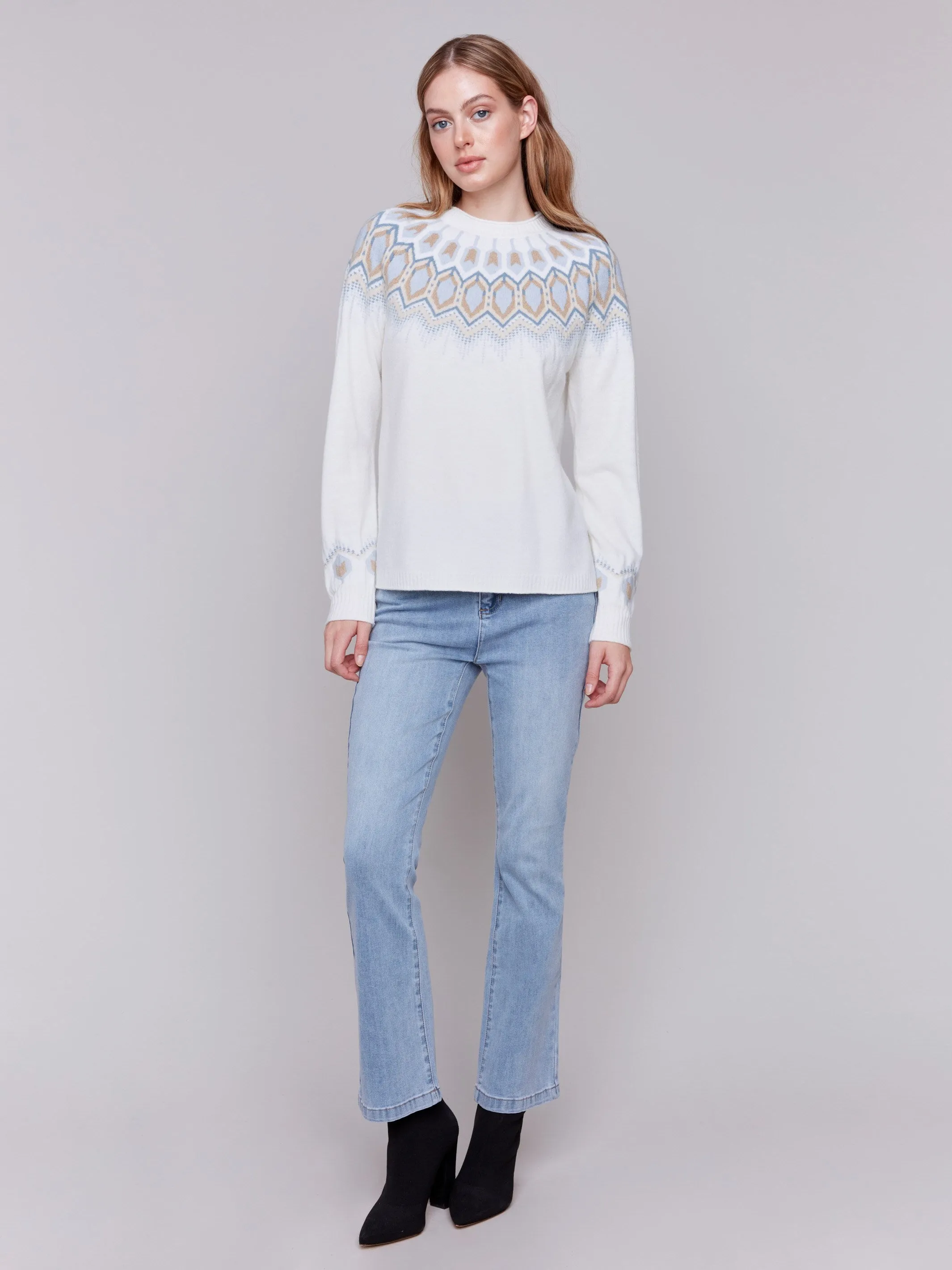 Jacquard Knit Ski Sweater - Cream