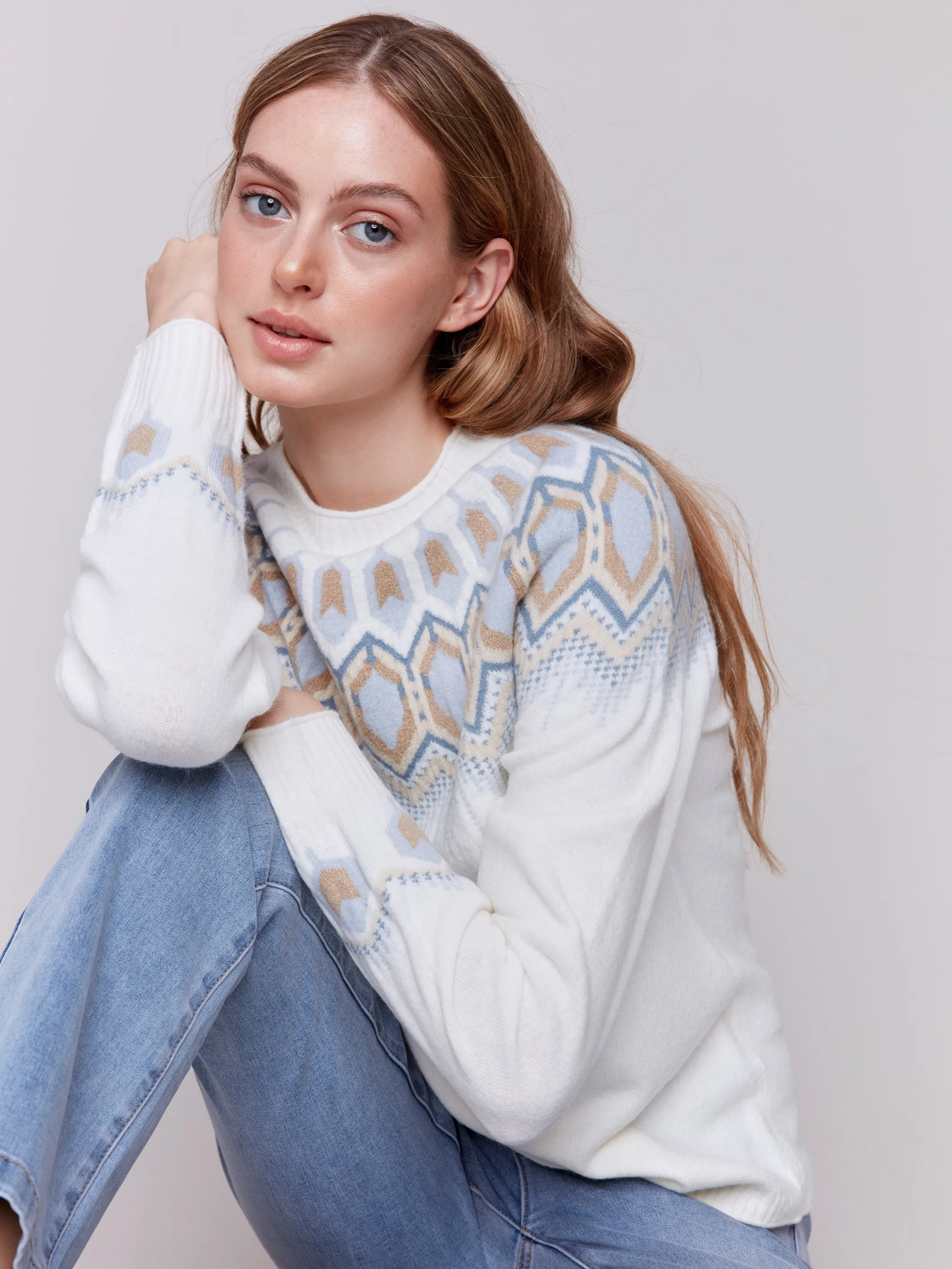 Jacquard Knit Ski Sweater - Cream