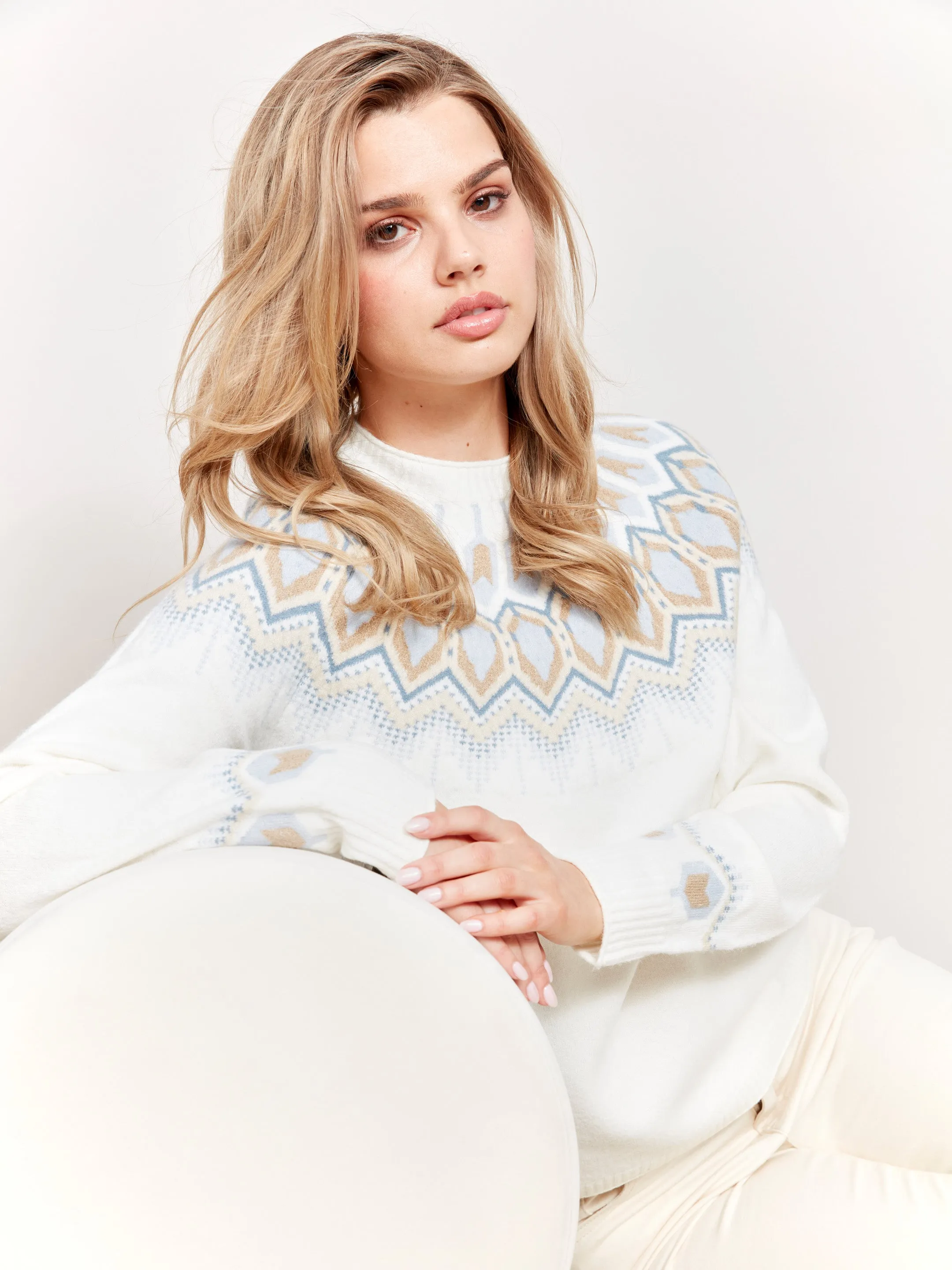 Jacquard Knit Ski Sweater - Cream