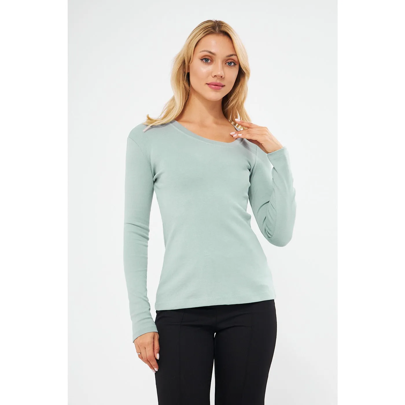 Jet Stream Rib Cross Scoop Neck Top