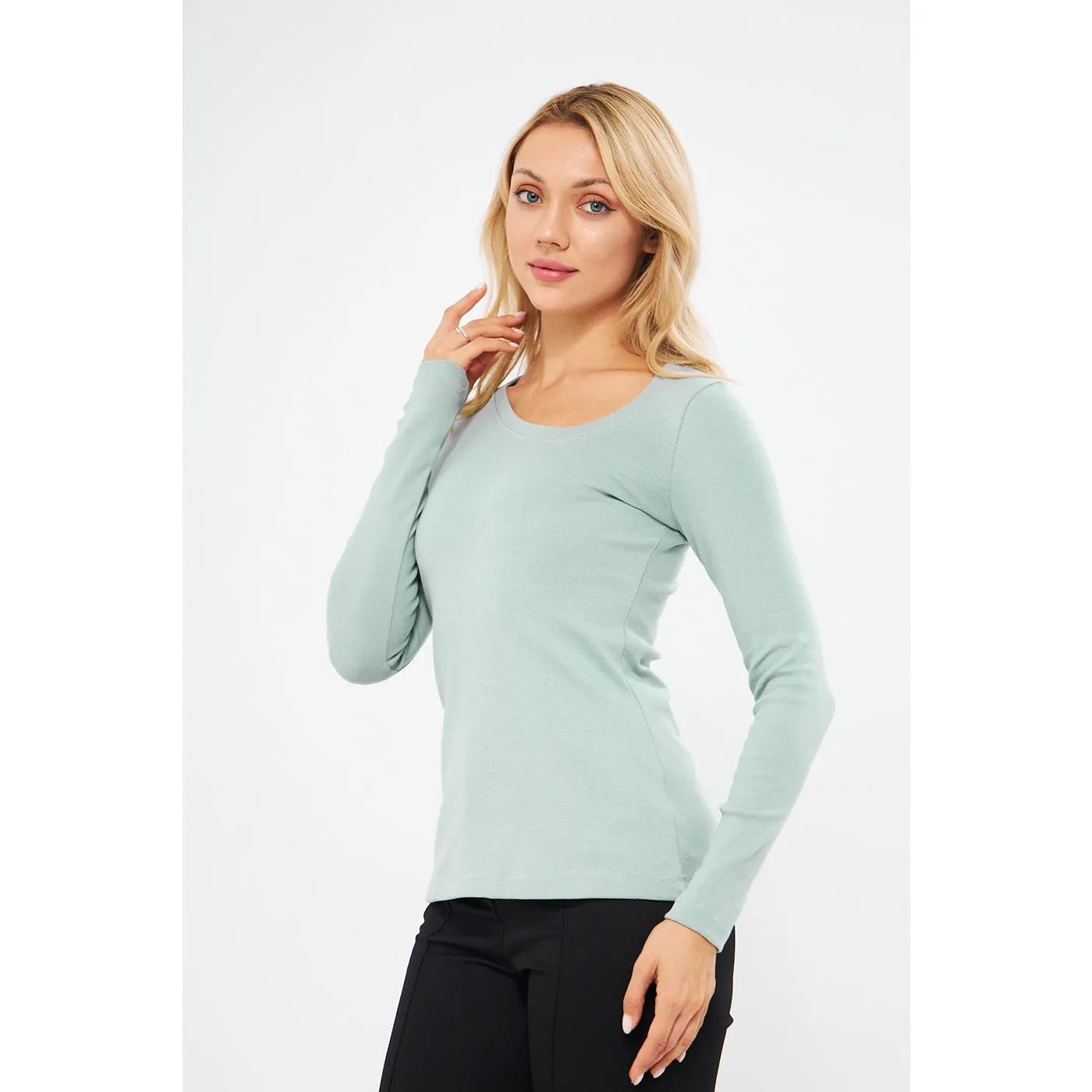 Jet Stream Rib Cross Scoop Neck Top