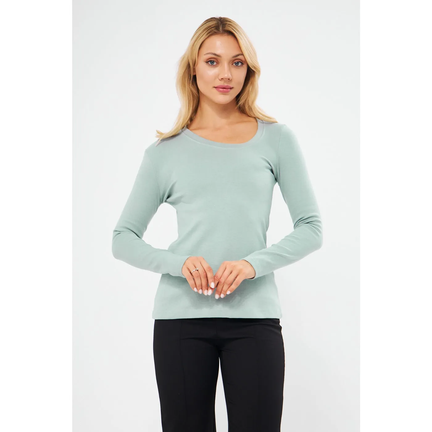 Jet Stream Rib Cross Scoop Neck Top