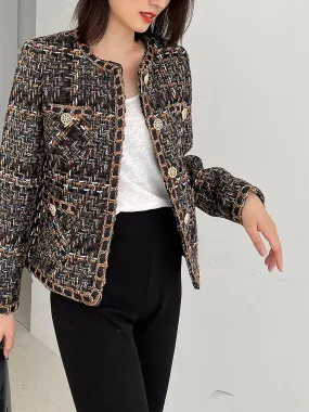 Jewel neck Tweed Short Jacket