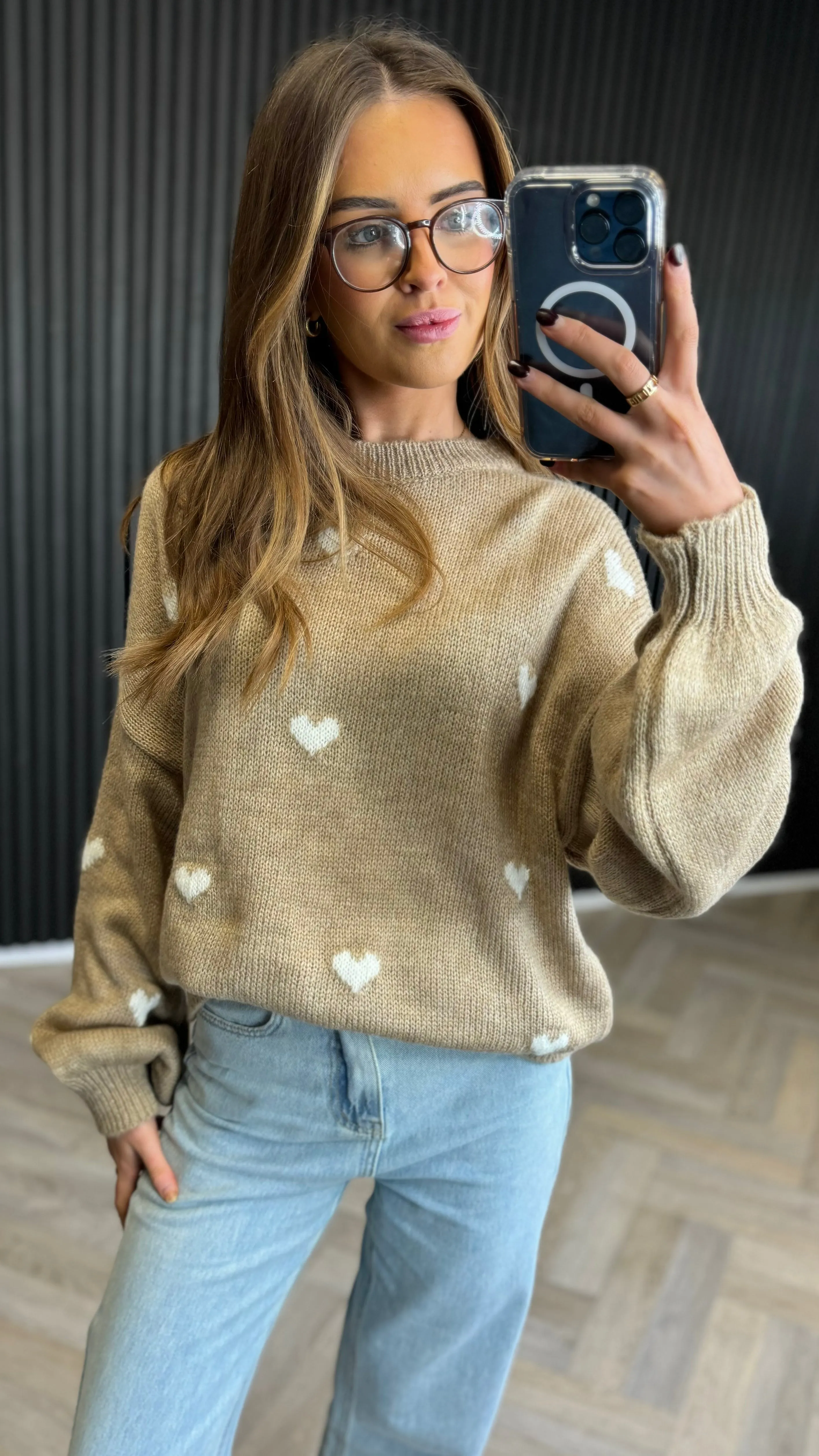 Keegan Tan With White Heart Detail Jumper