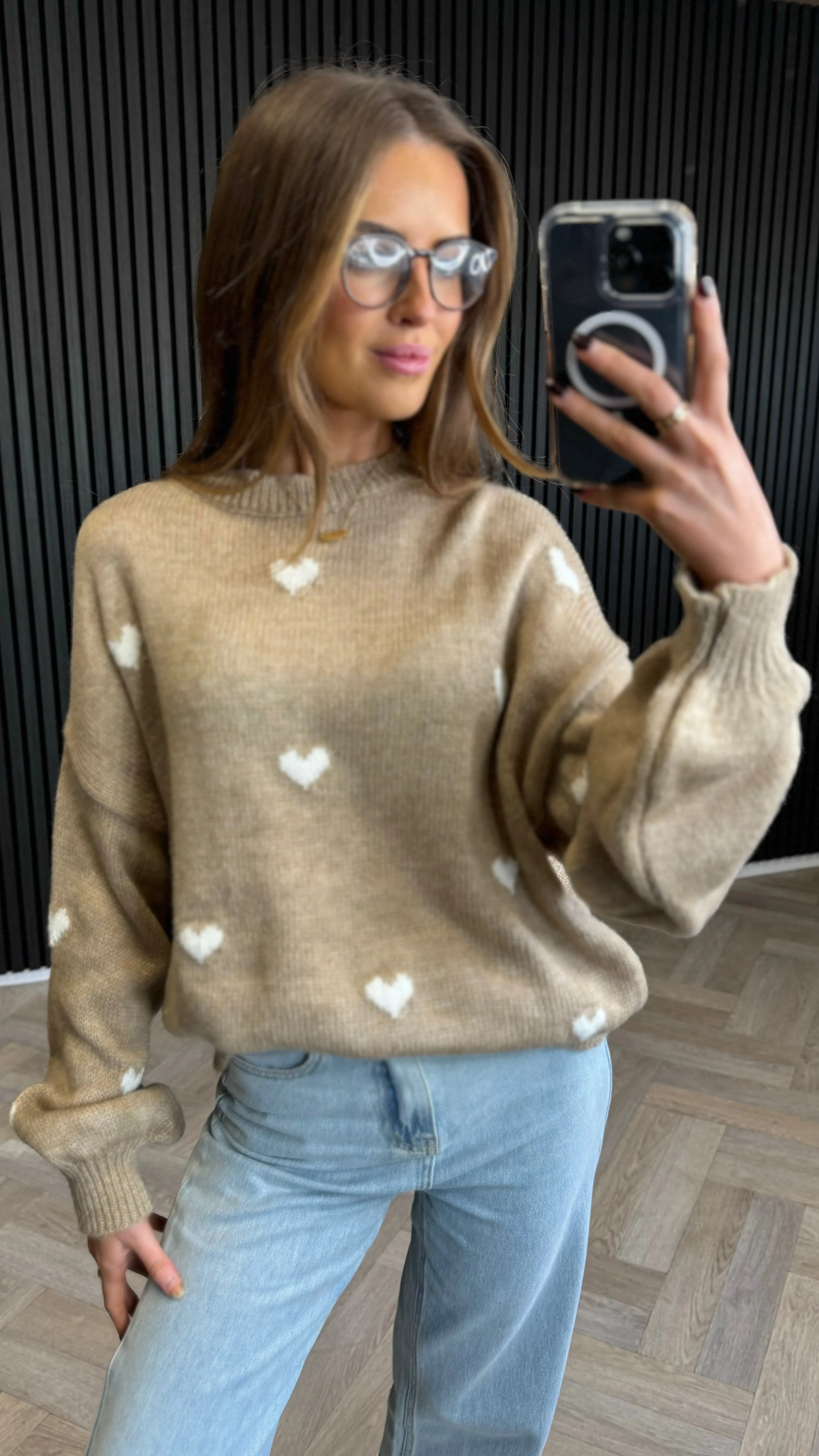 Keegan Tan With White Heart Detail Jumper