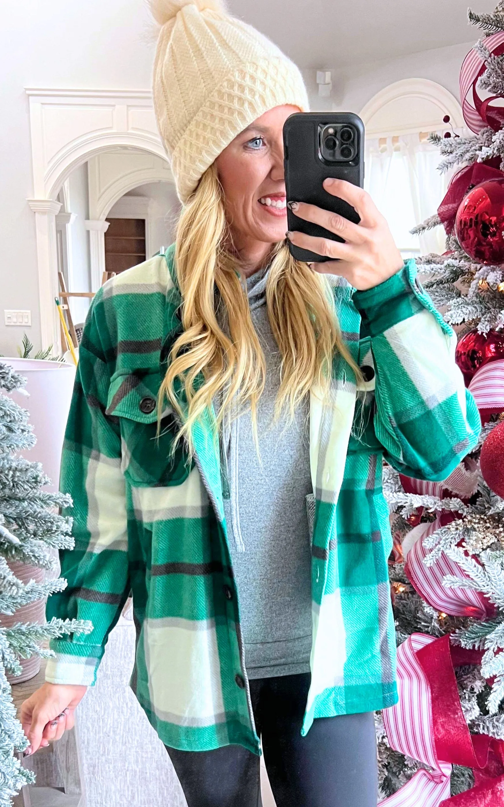 Kelly Green Oversized Plaid Fleece Shacket