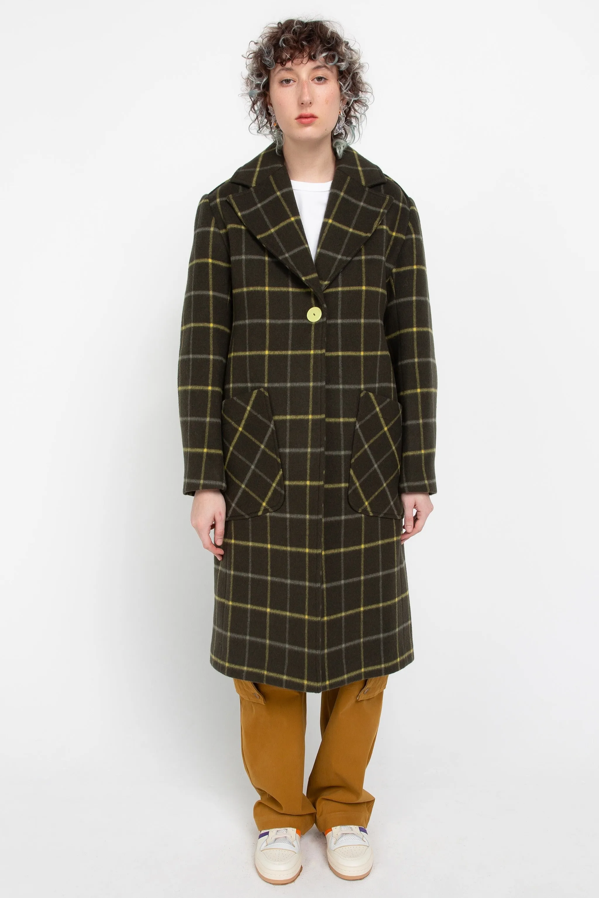 Khaki check tailored coat